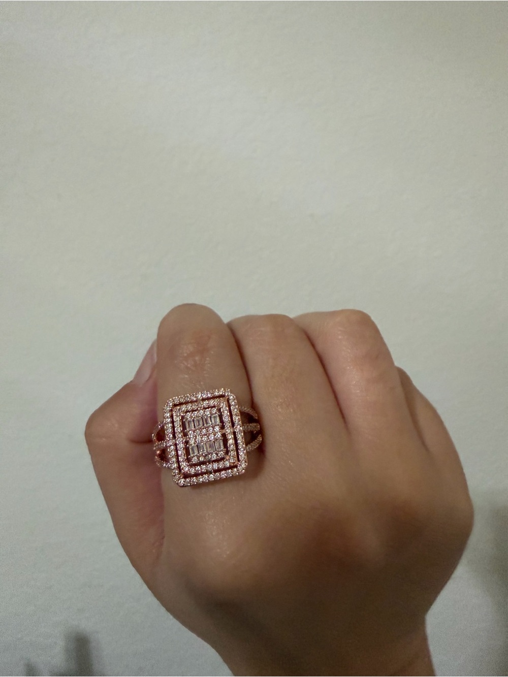 Rose Gold Diamond Square Halo Ring stainless steel
